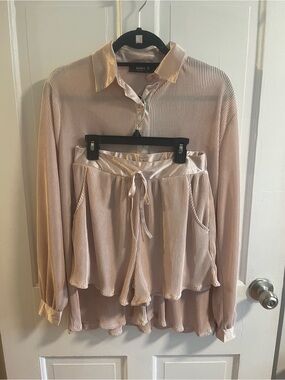 Collection B Blouse in Dusty Pink with Satin Trim